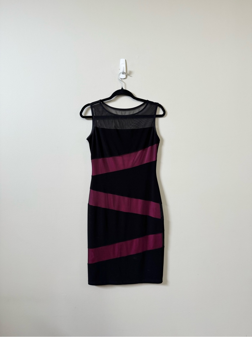 Joseph Ribkoff pink & black asymmetrical stripe mesh abstract dress